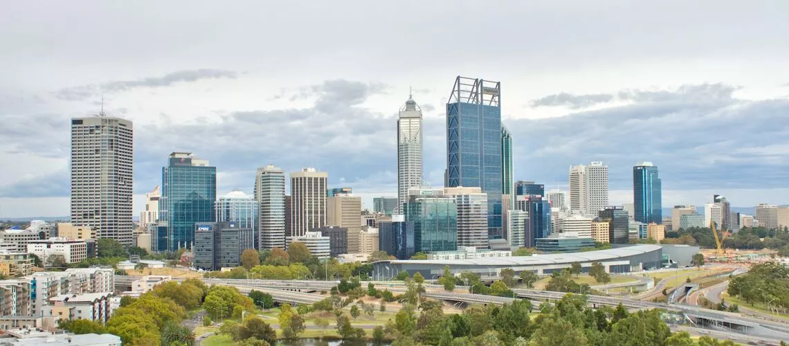 Melbourne cityscape and residential housing with text overlay of house price trends and forecasts